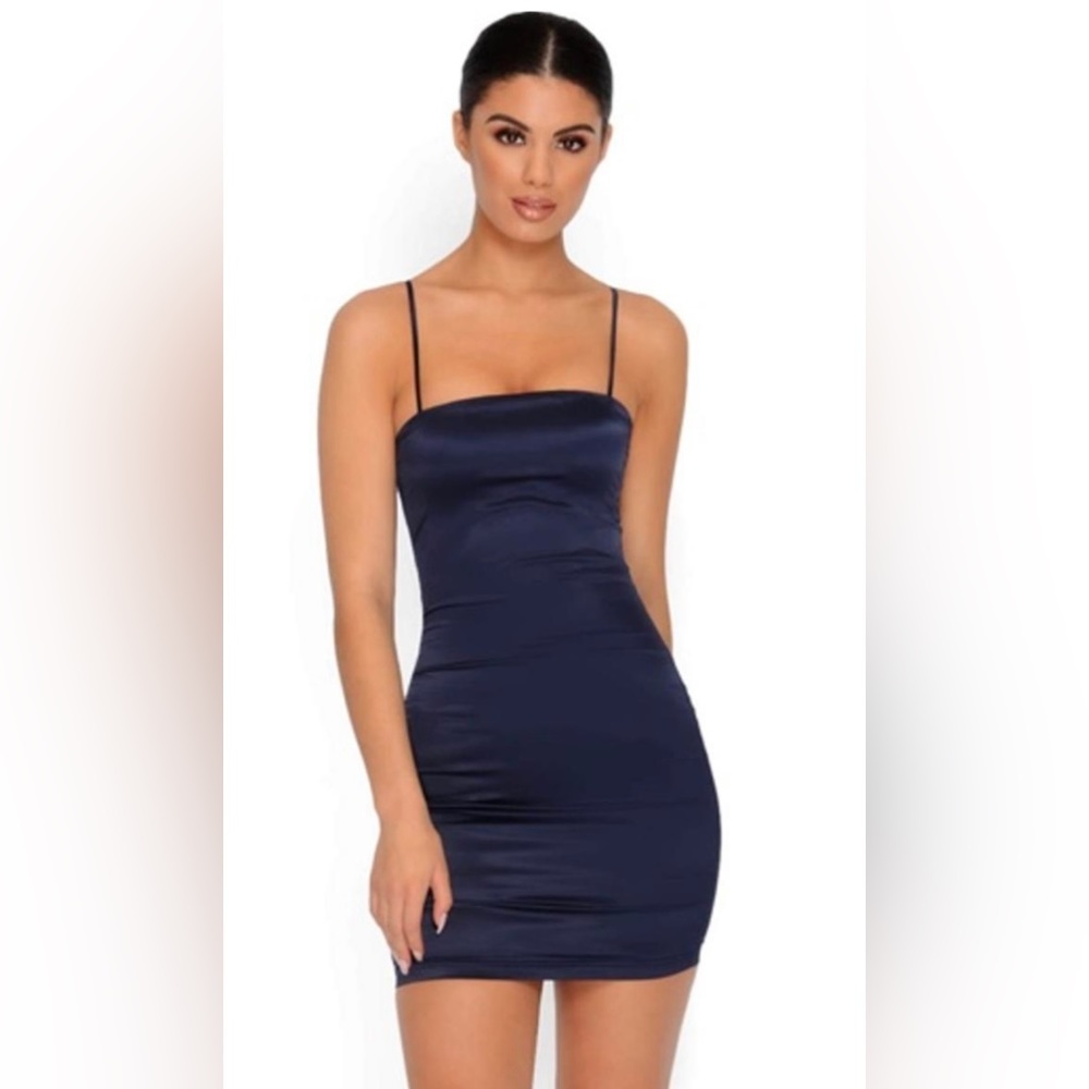 Oh Polly Navy blue mini satin dress